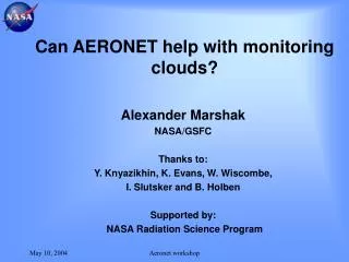 Can AERONET help with monitoring clouds?
