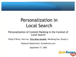 Personalization in Local Search