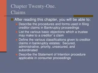 Chapter Twenty-One. Claims