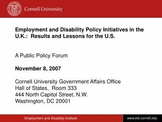 Employment and Disability Policy Initiatives in the U.K.: Results and Lessons for the U.S.