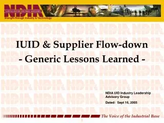 IUID &amp; Supplier Flow-down - Generic Lessons Learned -