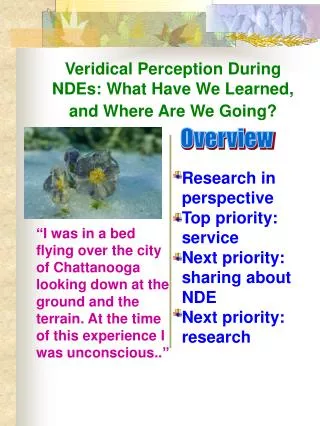 Veridical Perception During NDEs: What Have We Learned, and Where Are We Going?