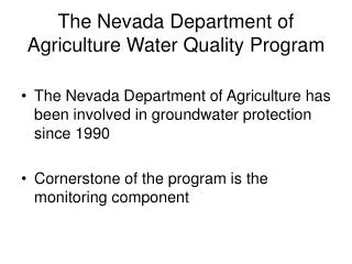 The Nevada Department of Agriculture Water Quality Program