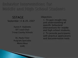 Behavior Interventions for Middle and High School Students