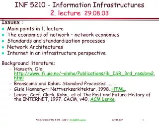 INF 5210 - Information Infrastructures 2. lecture 29.08.03
