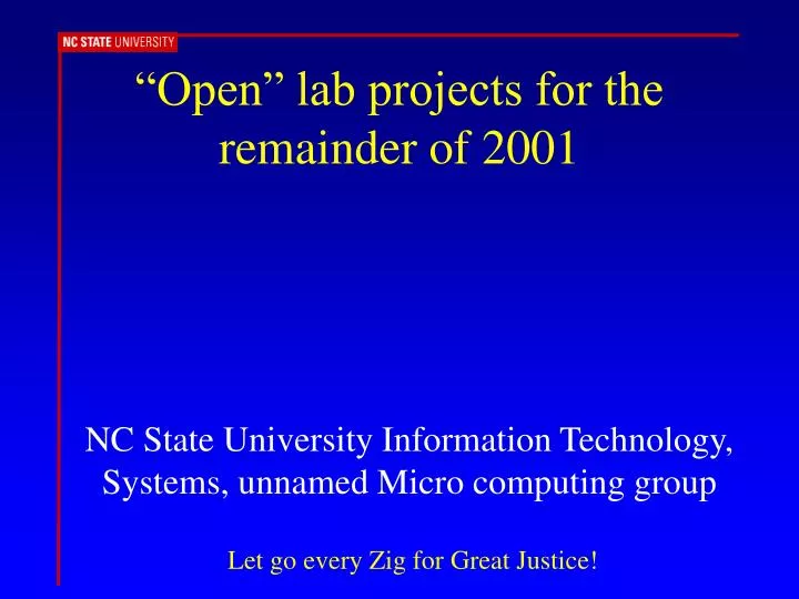 open lab projects for the remainder of 2001