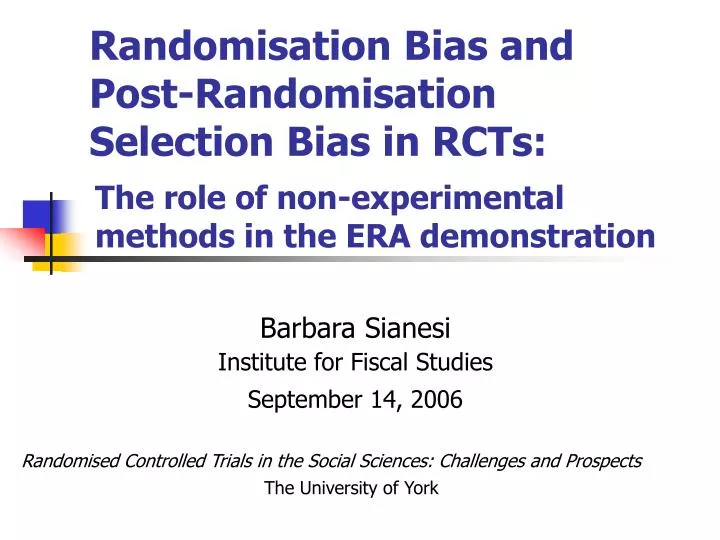 randomisation bias and post randomisation selection bias in rcts