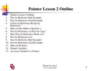 Pointer Lesson 2 Outline