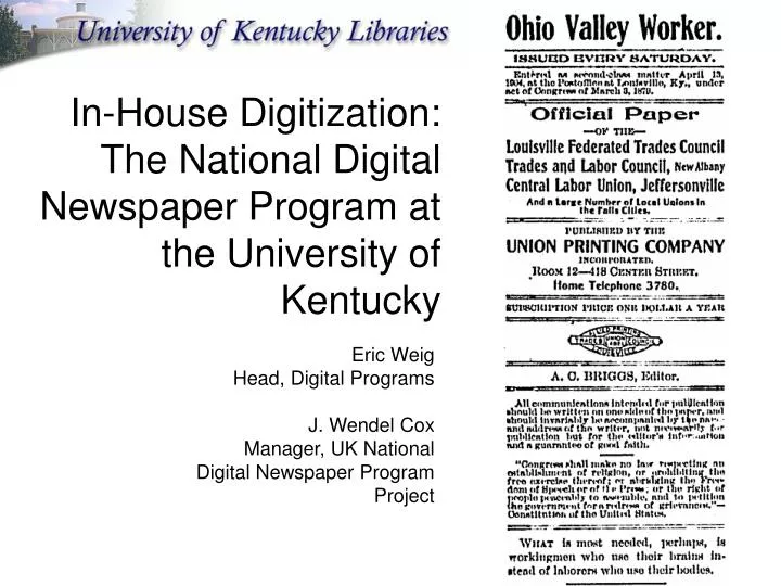 in house digitization the national digital newspaper program at the university of kentucky