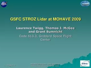 GSFC STROZ Lidar at MOHAVE 2009