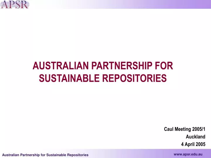 australian partnership for sustainable repositories