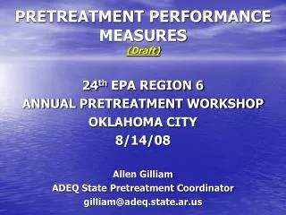 PRETREATMENT PERFORMANCE MEASURES (Draft)