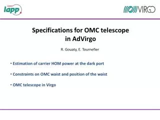 Specifications for OMC telescope in AdVirgo