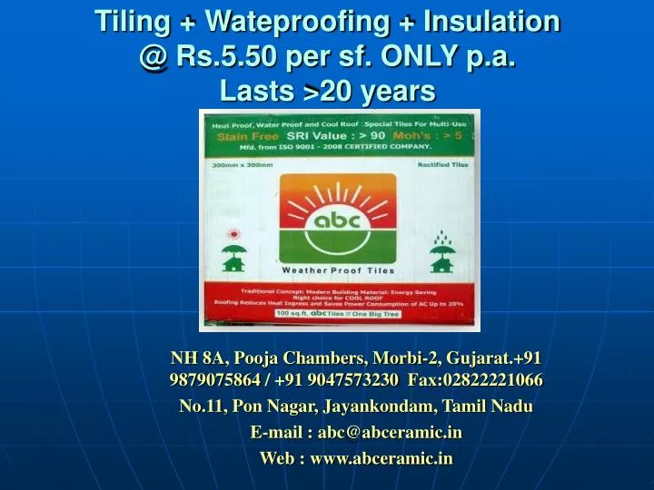 tiling wateproofing insulation @ rs 5 50 per sf only p a lasts 20 years
