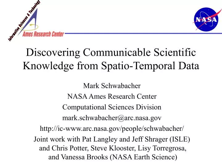 discovering communicable scientific knowledge from spatio temporal data