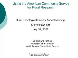 Using the American Community Survey for Rural Research