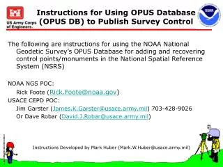 Instructions for Using OPUS Database (OPUS DB) to Publish Survey Control