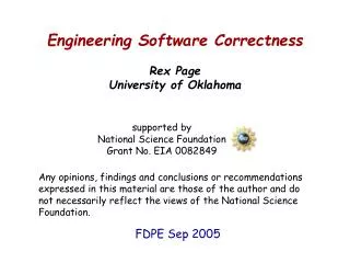 Engineering Software Correctness Rex Page University of Oklahoma