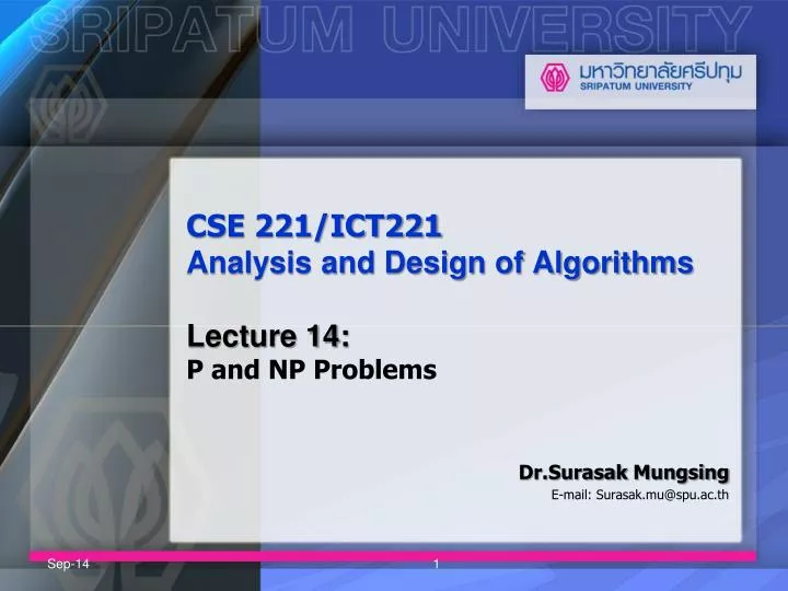cse 221 ict221 analysis and design of algorithms lecture 14 p and np problems