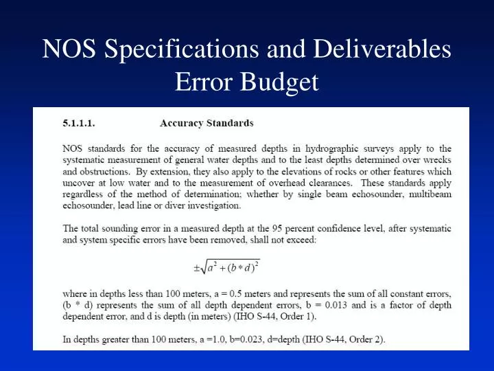 nos specifications and deliverables error budget