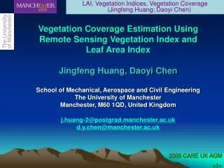 Vegetation Coverage Estimation Using Remote Sensing Vegetation Index and Leaf Area Index