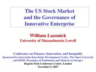 The US Stock Market and the Governance of Innovative Enterprise