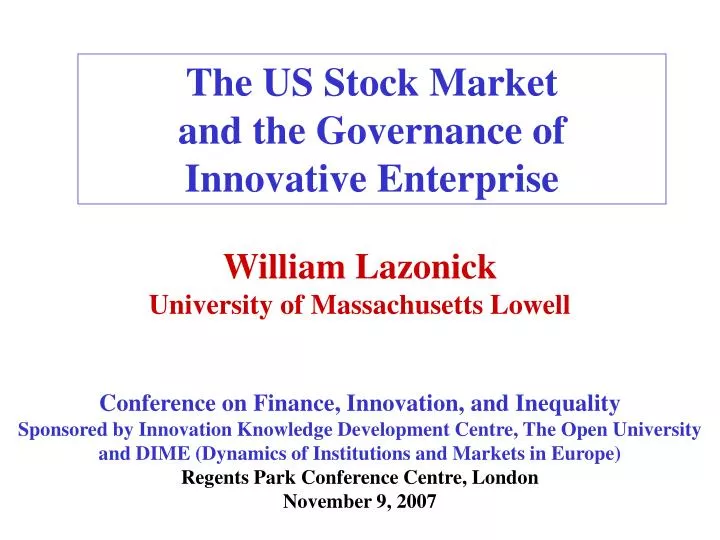 the us stock market and the governance of innovative enterprise