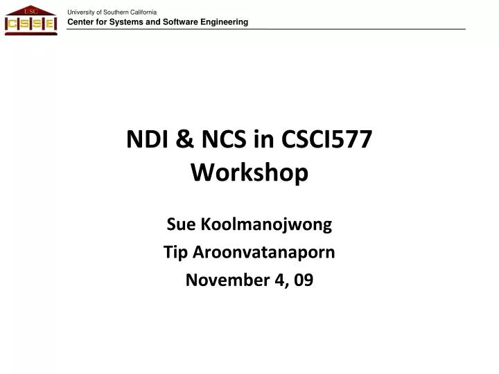 ndi ncs in csci577 workshop