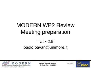 MODERN WP2 Review Meeting preparation
