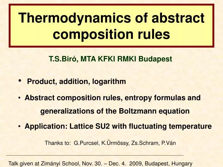 thermodynamics of abstract composition rules