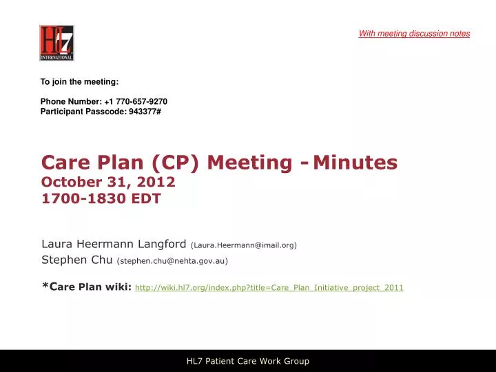care plan cp meeting minutes october 31 2012 1700 1830 edt