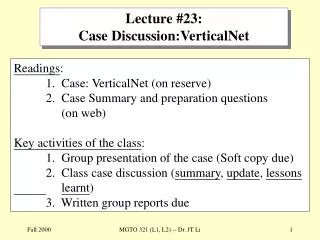 Lecture #23: Case Discussion:VerticalNet