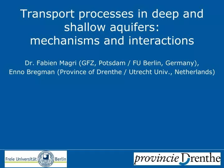transport processes in deep and shallow aquifers mechanisms and interactions