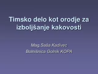 timsko delo kot orodje za izbolj anje kakovosti