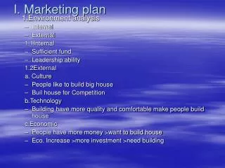 I. Marketing plan