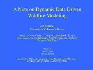 A Note on Dynamic Data Driven Wildfire Modeling