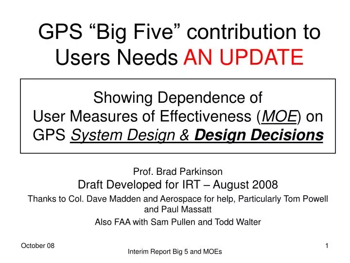 gps big five contribution to users needs an update
