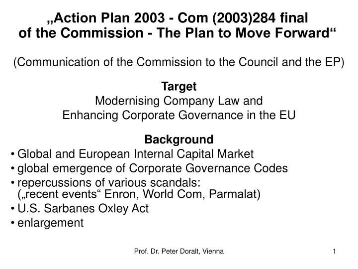 action plan 2003 com 2003 284 final of the commission the plan to move forward