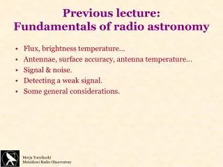 Previous lecture: Fundamentals of radio astronomy