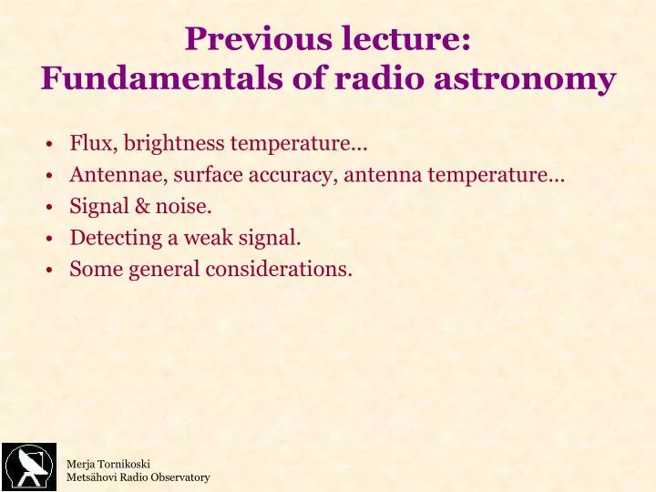 previous lecture fundamentals of radio astronomy
