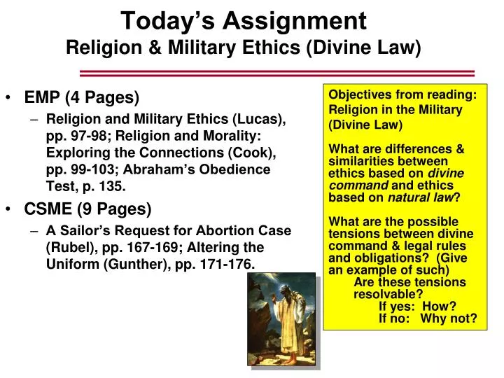 today s assignment religion military ethics divine law