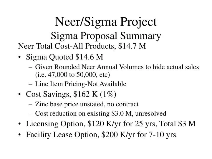 neer sigma project sigma proposal summary