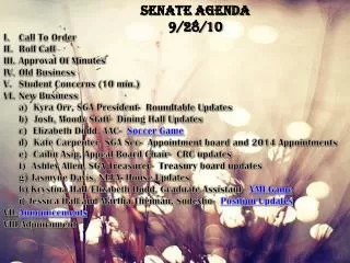 Senate Agenda 9/28/10