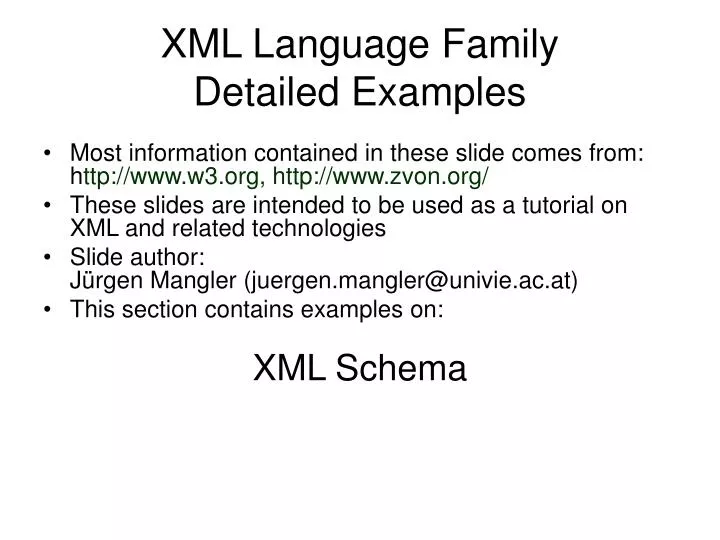 xml language family detailed examples