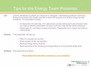 Tips for the Energy Team Presenter