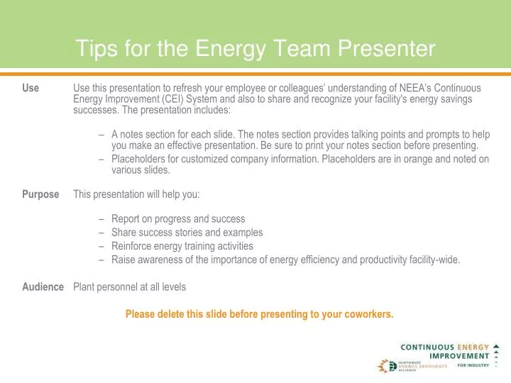 tips for the energy team presenter