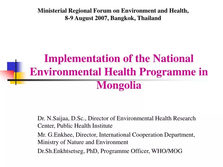 implementation of the national environmental health programme in mongolia