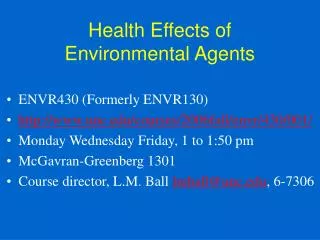 Health Effects of Environmental Agents