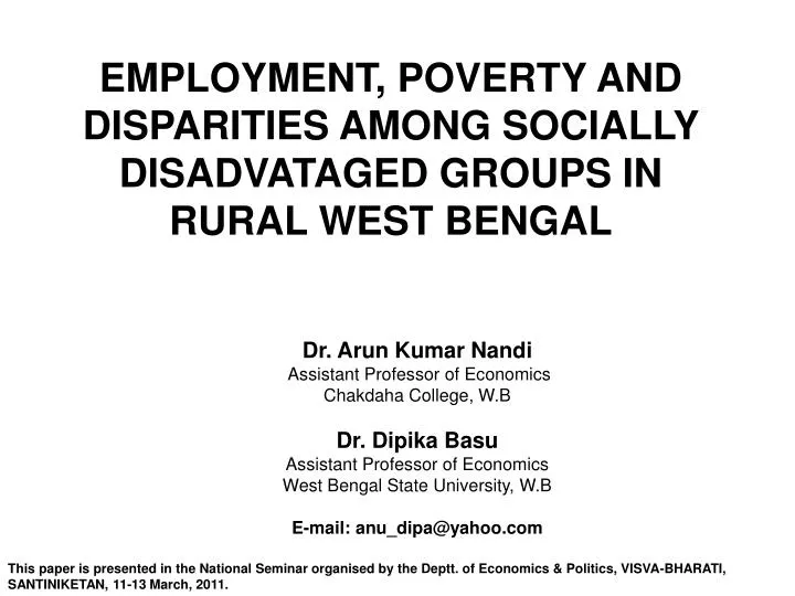 employment poverty and disparities among socially disadvataged groups in rural west bengal