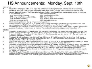 HS Announcements: Monday, Sept. 10th